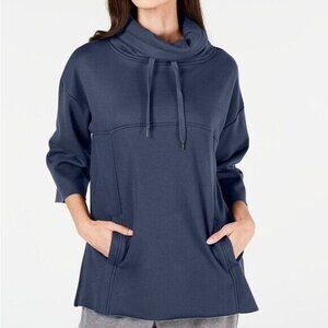 UGG Womens M/L Cowl Neck Sweatshirt 3/4 Sleeve Pullover 2 Pocket Fleece Gray Top